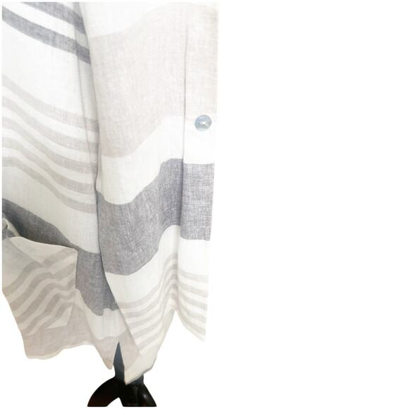 Toofan Linen Tunic Size Large Front Pockets Striped Crew Neck Neutral Colors - Picture 6 of 10